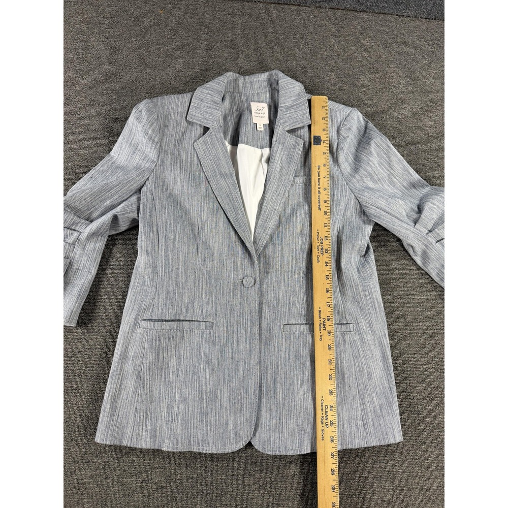 Cinq A Sept Blazer Womens 12 Khloe Stripe Cotton Blend One Button Ruched Sleeve - Picture 9 of 12